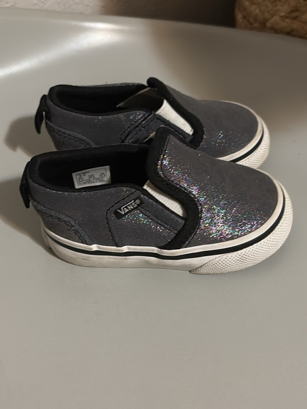 Vans Kids Slip-On Glitter Sneakers in Charcoal with Sparkle